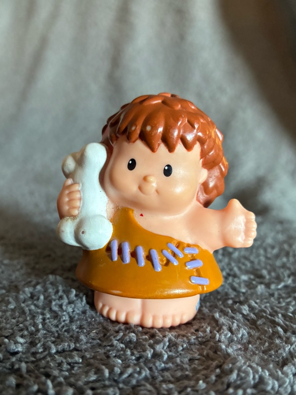 Vintage Fisher Price Brown-Haired Caveman with Bone Accessory